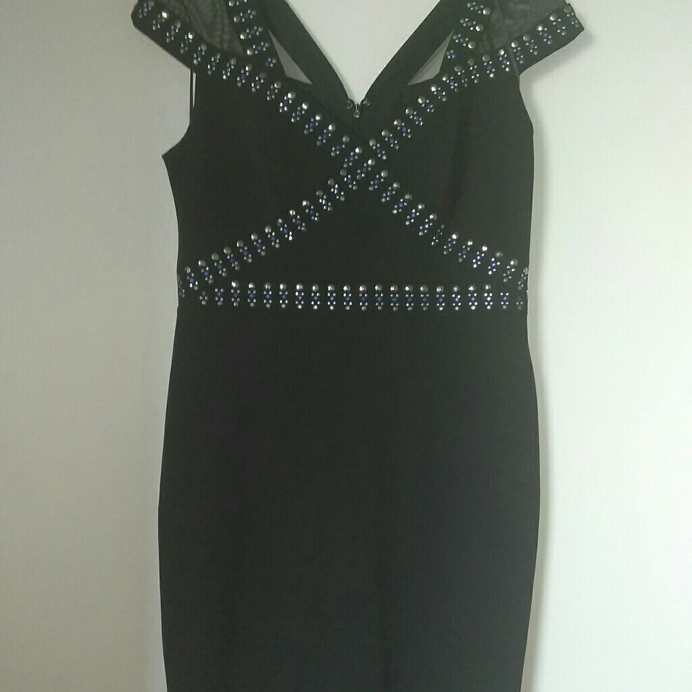 A special occasion black rhinestone slender dress